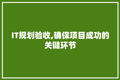 IT规划验收,确保项目成功的关键环节
