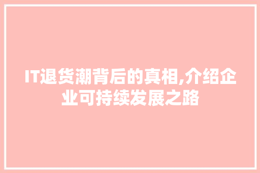 IT退货潮背后的真相,介绍企业可持续发展之路
