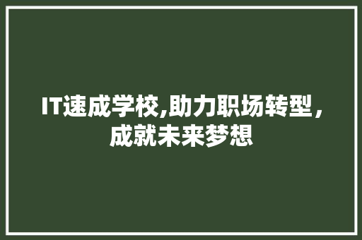 IT速成学校,助力职场转型，成就未来梦想