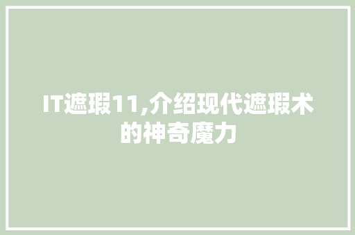 IT遮瑕11,介绍现代遮瑕术的神奇魔力