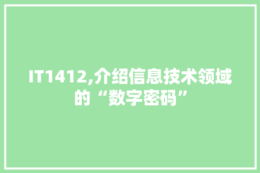 IT1412,介绍信息技术领域的“数字密码”