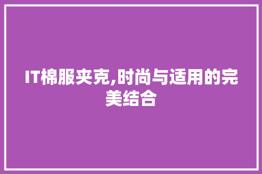 IT棉服夹克,时尚与适用的完美结合