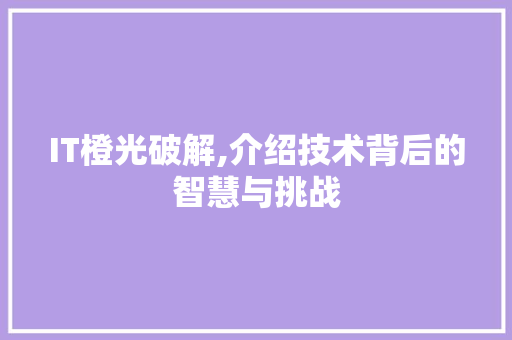IT橙光破解,介绍技术背后的智慧与挑战