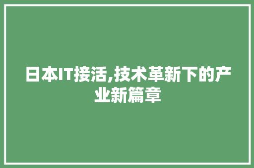 日本IT接活,技术革新下的产业新篇章
