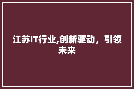 江苏IT行业,创新驱动，引领未来