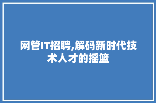 网管IT招聘,解码新时代技术人才的摇篮