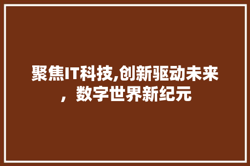 聚焦IT科技,创新驱动未来，数字世界新纪元