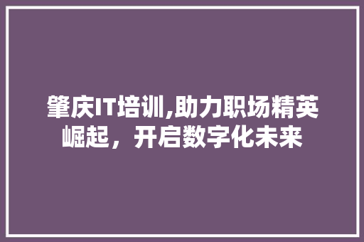 肇庆IT培训,助力职场精英崛起，开启数字化未来
