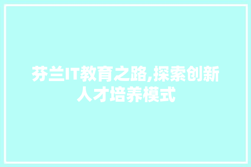 芬兰IT教育之路,探索创新人才培养模式