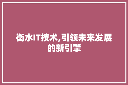 衡水IT技术,引领未来发展的新引擎