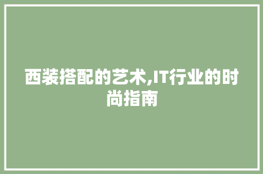 西装搭配的艺术,IT行业的时尚指南