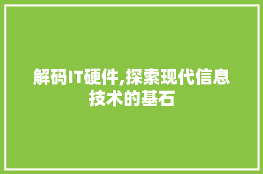 解码IT硬件,探索现代信息技术的基石