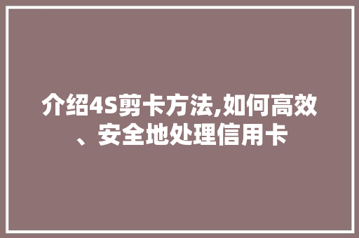 介绍4S剪卡方法,如何高效、安全地处理信用卡
