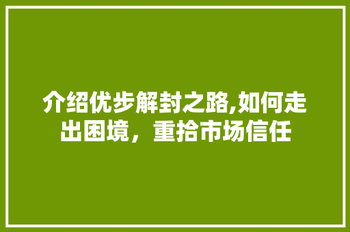 介绍优步解封之路,如何走出困境，重拾市场信任
