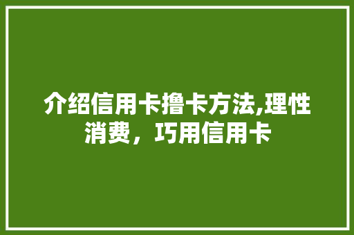 介绍信用卡撸卡方法,理性消费，巧用信用卡