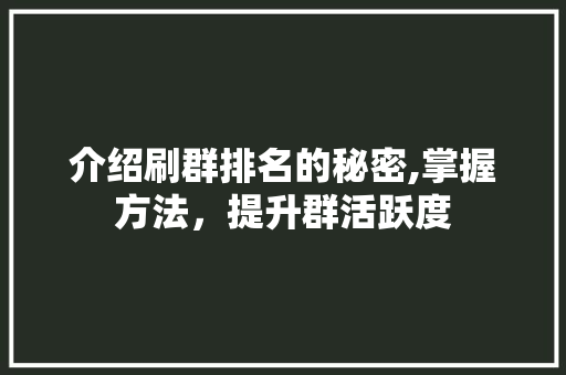 介绍刷群排名的秘密,掌握方法，提升群活跃度