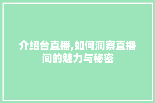 介绍台直播,如何洞察直播间的魅力与秘密