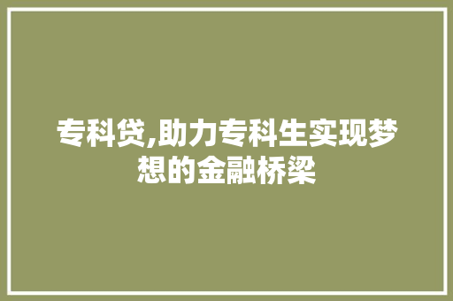 专科贷,助力专科生实现梦想的金融桥梁