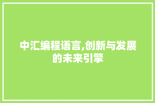 中汇编程语言,创新与发展的未来引擎