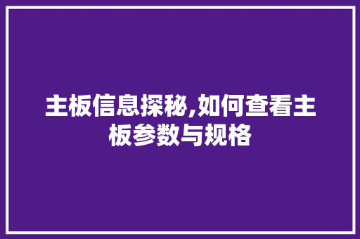 主板信息探秘,如何查看主板参数与规格