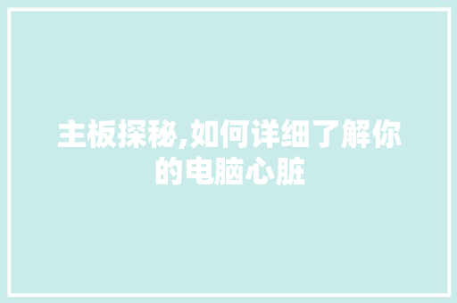 主板探秘,如何详细了解你的电脑心脏