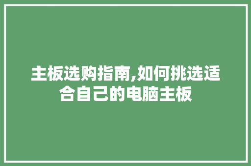 主板选购指南,如何挑选适合自己的电脑主板