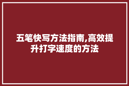 五笔快写方法指南,高效提升打字速度的方法
