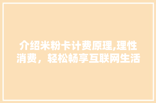 介绍米粉卡计费原理,理性消费，轻松畅享互联网生活