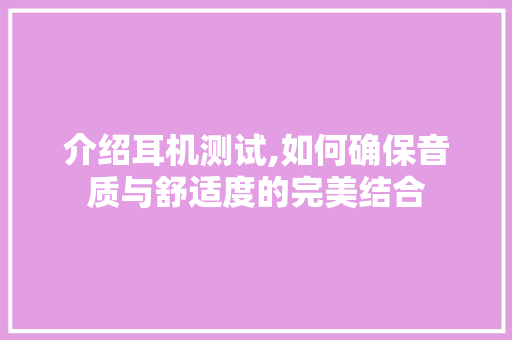 介绍耳机测试,如何确保音质与舒适度的完美结合