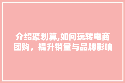 介绍聚划算,如何玩转电商团购，提升销量与品牌影响力