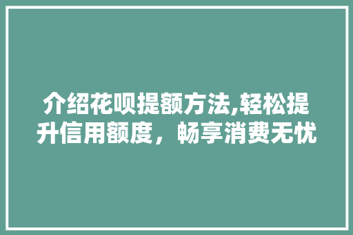 介绍花呗提额方法,轻松提升信用额度，畅享消费无忧
