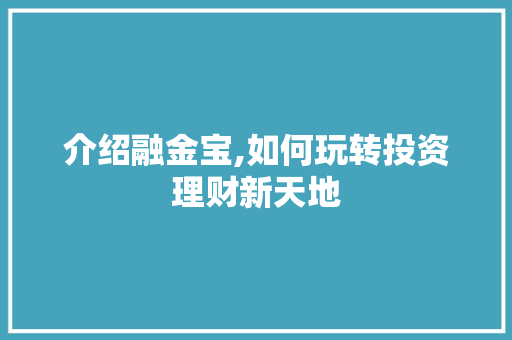 介绍融金宝,如何玩转投资理财新天地