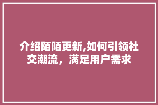 介绍陌陌更新,如何引领社交潮流，满足用户需求