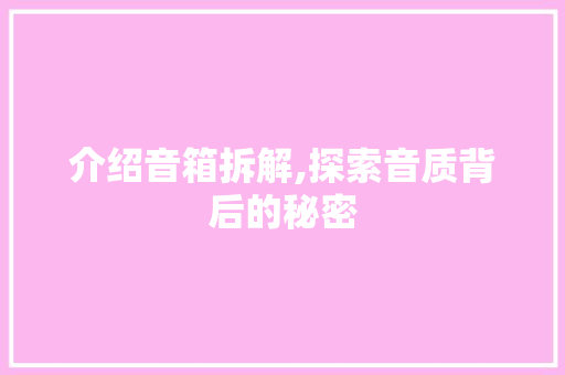 介绍音箱拆解,探索音质背后的秘密