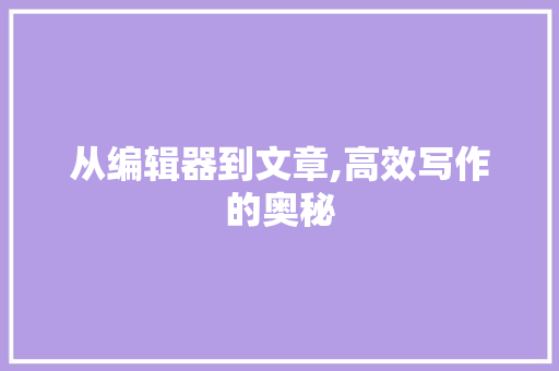 从编辑器到文章,高效写作的奥秘
