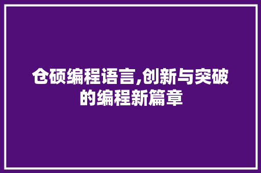仓硕编程语言,创新与突破的编程新篇章