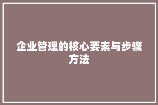 企业管理的核心要素与步骤方法