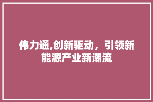 伟力通,创新驱动，引领新能源产业新潮流