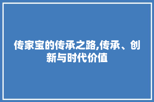 传家宝的传承之路,传承、创新与时代价值