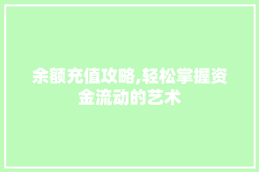 余额充值攻略,轻松掌握资金流动的艺术