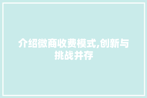 介绍微商收费模式,创新与挑战并存