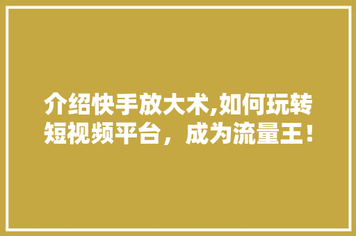 介绍快手放大术,如何玩转短视频平台，成为流量王！