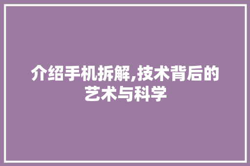 介绍手机拆解,技术背后的艺术与科学