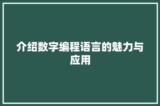 介绍数字编程语言的魅力与应用