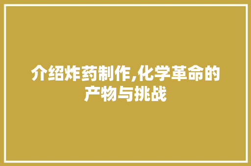 介绍炸药制作,化学革命的产物与挑战