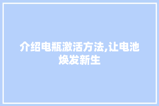 介绍电瓶激活方法,让电池焕发新生