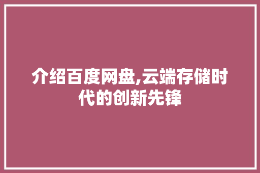 介绍百度网盘,云端存储时代的创新先锋