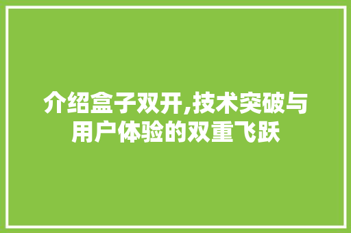 介绍盒子双开,技术突破与用户体验的双重飞跃