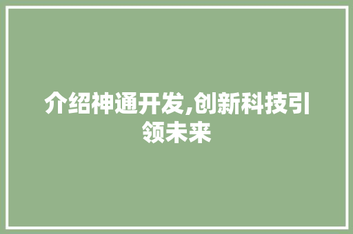 介绍神通开发,创新科技引领未来
