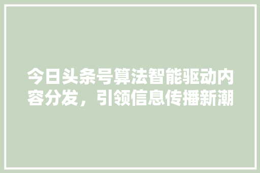 今日头条号算法智能驱动内容分发，引领信息传播新潮流